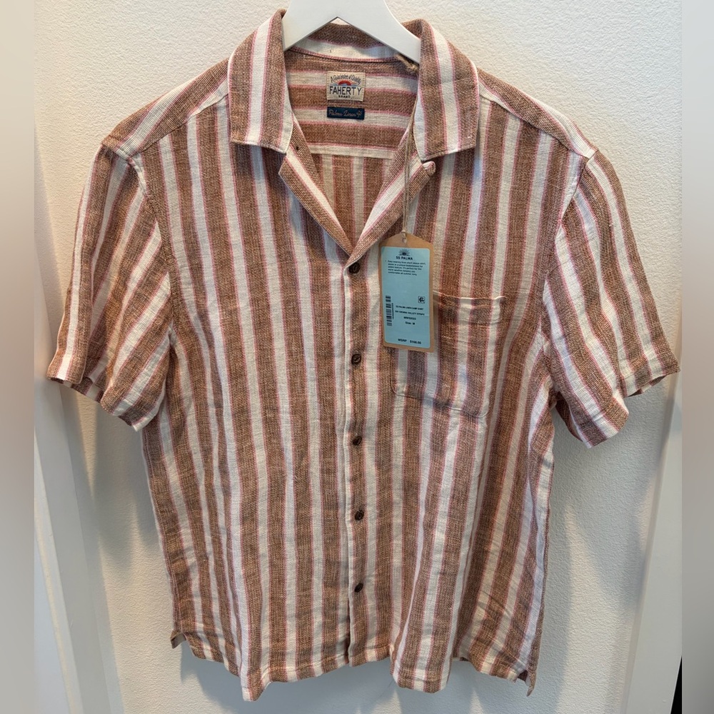 NWT Faherty short-sleeve Palma Linen Camp shirt - Sienna Valley Stripe